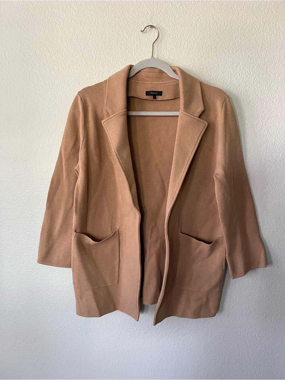 Quince Camel Open-Front 100% Organic Cotton Blazer Coat in Women's Size S